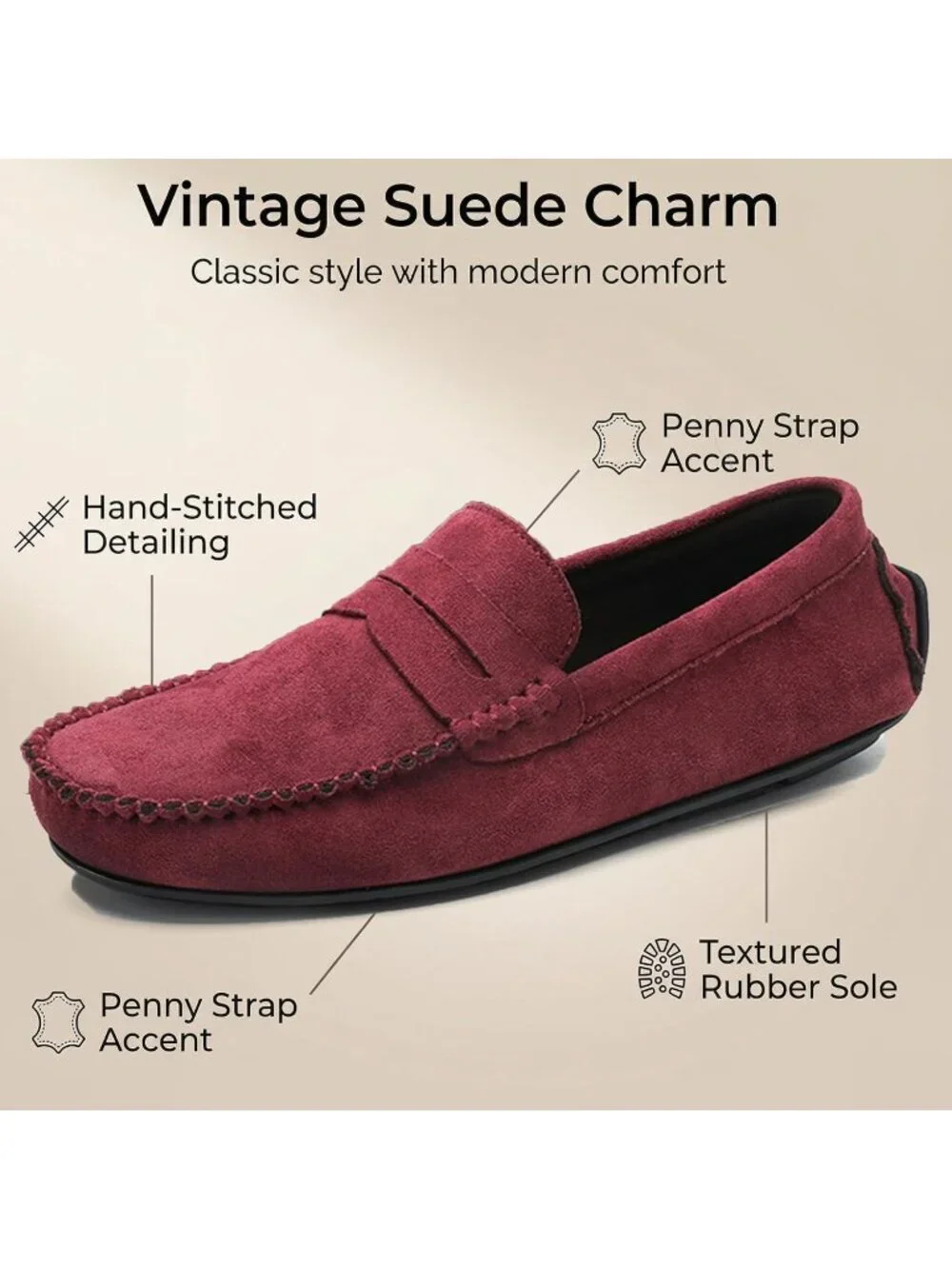 Men's Red Suede Penny Loafers Slip-On Driving Moccasins Casual Flat Shoes